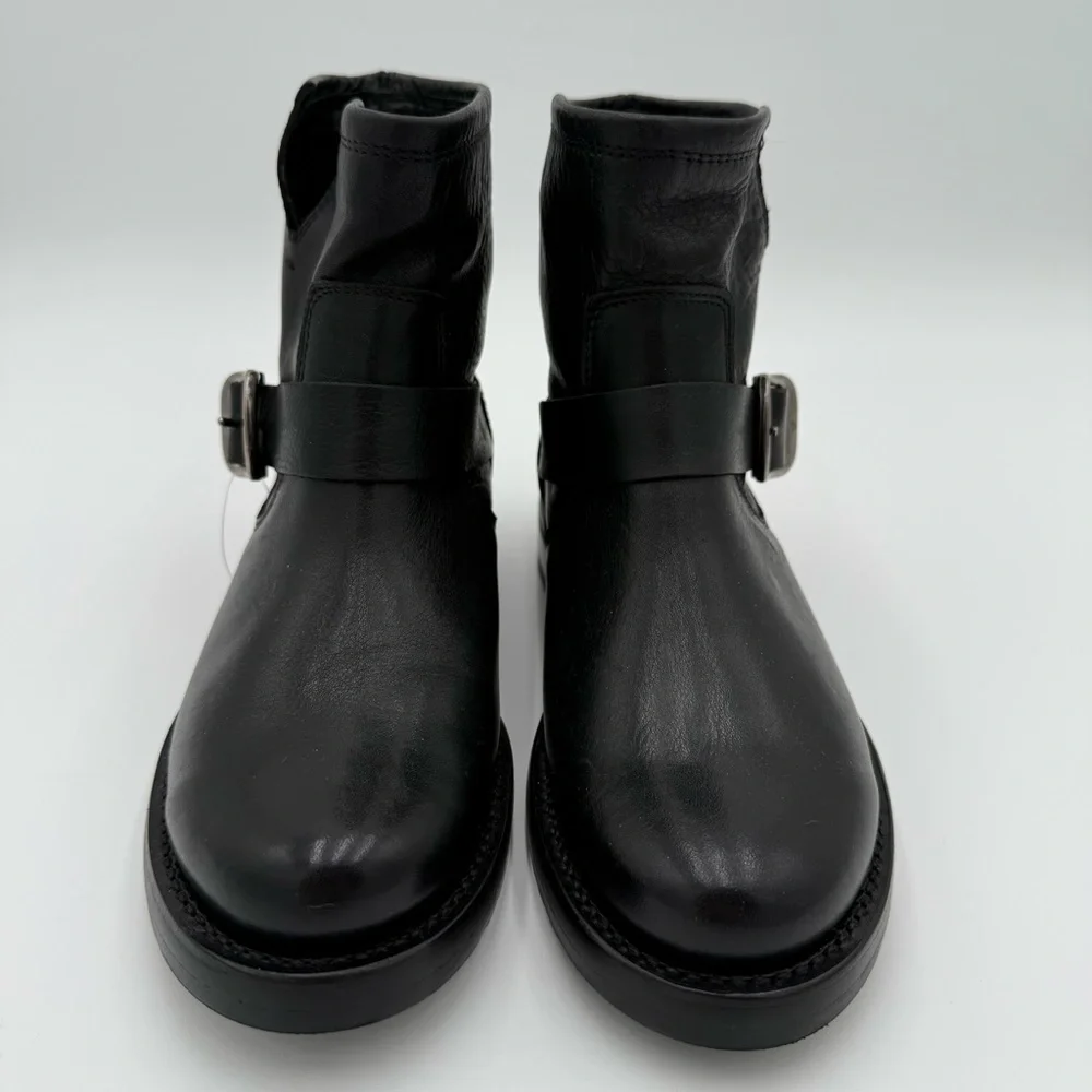 Frye Veronica Leather Moto Biker Ankle Boots Booties Buckle Black Size‎ 5.5 NWOT